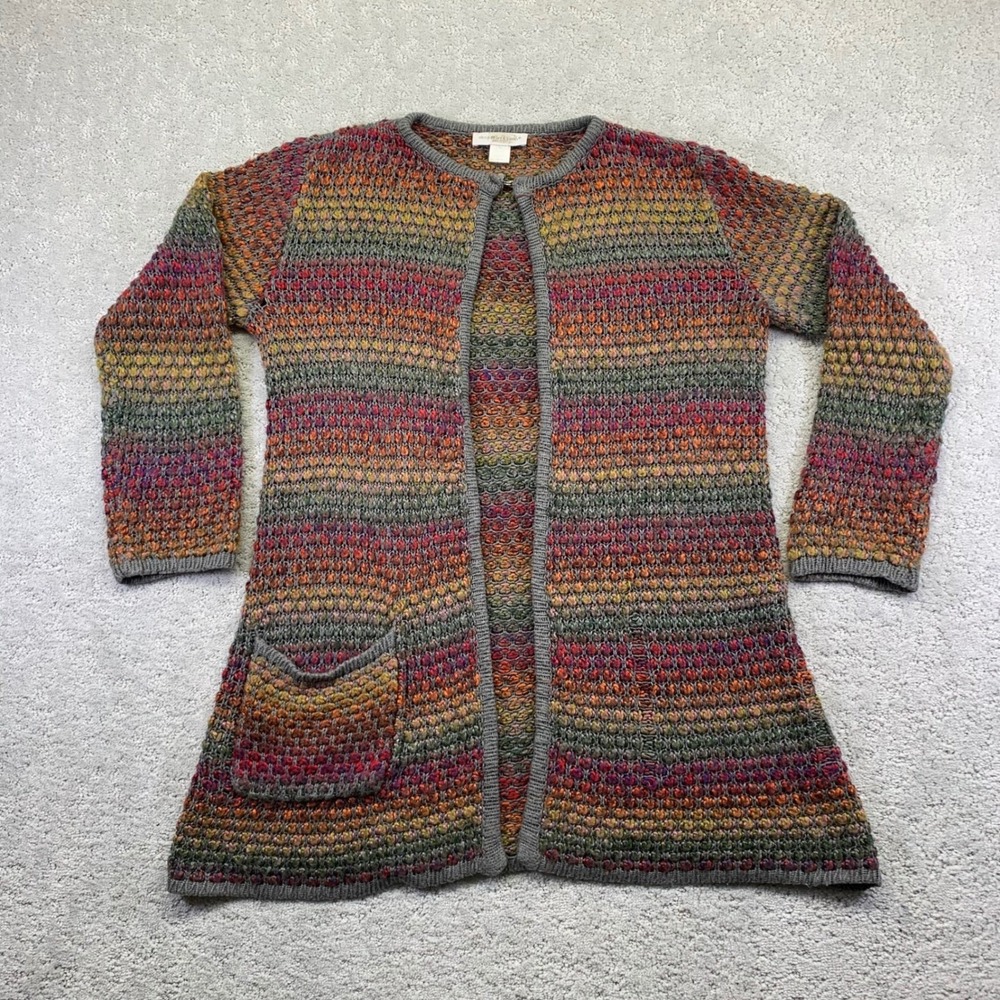 Christopher‎ & Banks Womens Cardigan Sweater Medium Striped Pockets Duster